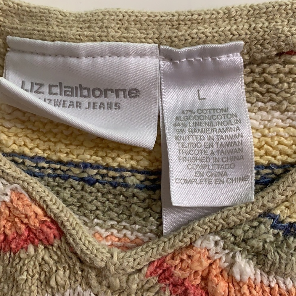 Vintage Liz Claiborne Striped knit loop short sleeve Pullover shirt large - Picture 4 of 5